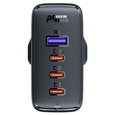 Fast charger GaN UK 100W Power Delivery 3x USB C 1x USB - black — Acefast