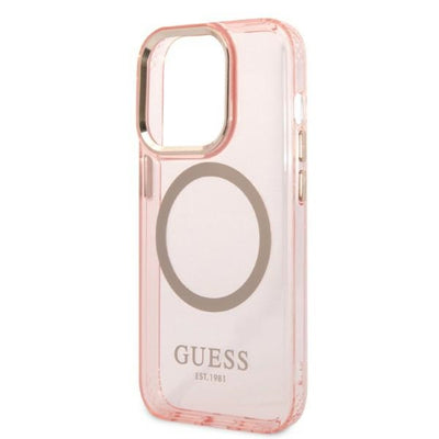 Guess GUHMP14LHTCMP iPhone 14 Pro 6.1" pink/pink hard case Gold Outline Translucent MagSafe