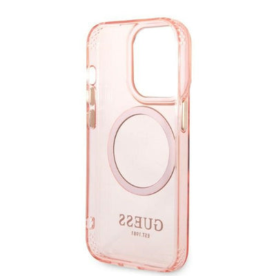 Guess GUHMP14LHTCMP iPhone 14 Pro 6.1" pink/pink hard case Gold Outline Translucent MagSafe