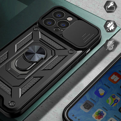 Hybrid Armor Camshield case for Realme 10 Pro armored case with camera cover black — Hurtel