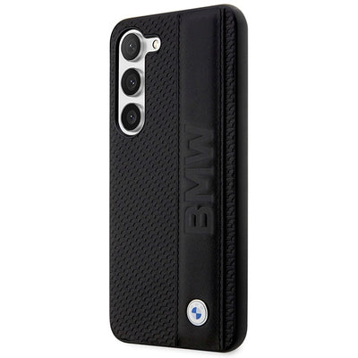 Case BMW BMHCS23M22RDPK S23+ S916 black/black hardcase Leather Textured &amp; Stripe
