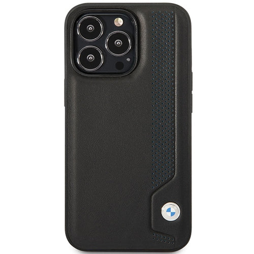 Case BMW BMHCP14L22RBDK iPhone 14 Pro 6.1" black/black hardcase Leather Blue Dots