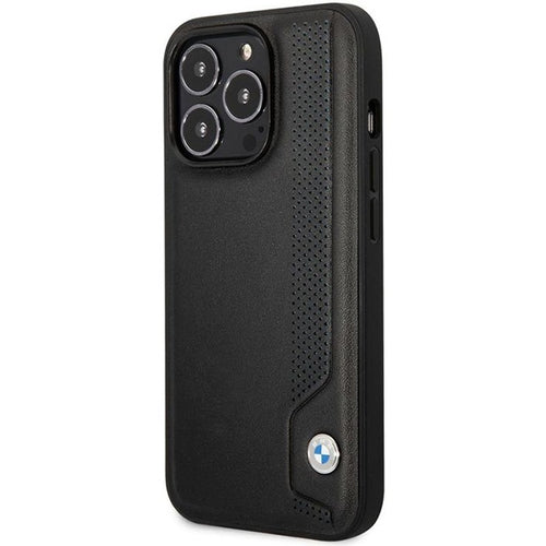 Case BMW BMHCP14X22RBDK iPhone 14 Pro Max 6.7" black/black hardcase Leather Blue Dots