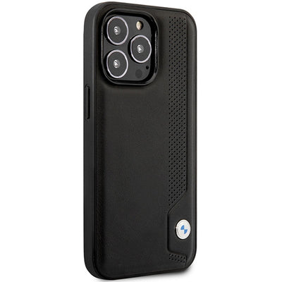 Case BMW BMHCP14X22RBDK iPhone 14 Pro Max 6.7" black/black hardcase Leather Blue Dots