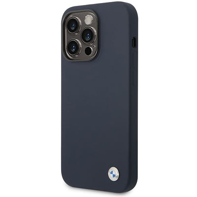 Case BMW BMHMP14XSILNA iPhone 14 Pro Max 6.7" navy blue/navy Silicone Metal Logo MagSafe