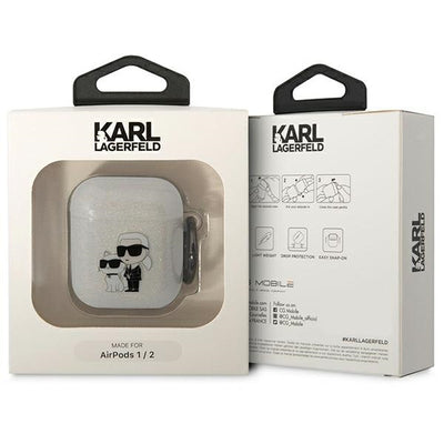 Karl Lagerfeld KLA2HNKCTGT Airpods 1/2 cover transparent Gliter Karl&amp;Choupette