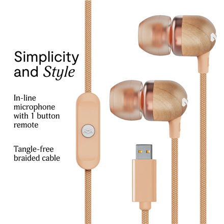 Marley Wired Earbuds | Smile Jamaica | Built-in microphone | USB Type-C | Copper