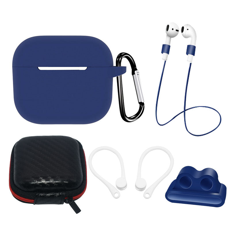 AirPods 3 Silicone Case Set + Case/Ear Hook/Neck Strap/Watch Strap Holder/Carabiner Clasp - blue — Hurtel