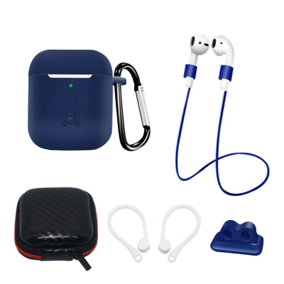 Set of AirPods 2 / AirPods 1 silicone case + case / ear hook / neck strap / watch strap holder / carabiner - blue — Hurtel