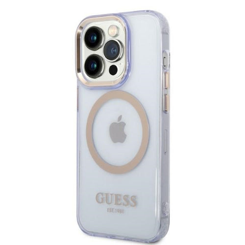 Guess GUHMP14LHTCMU iPhone 14 Pro 6.1" purple/purple hard case Gold Outline Translucent MagSafe