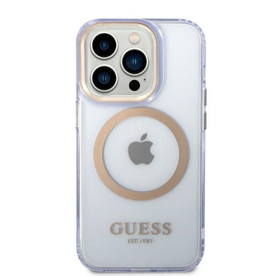 Guess GUHMP14LHTCMU iPhone 14 Pro 6.1" purple/purple hard case Gold Outline Translucent MagSafe