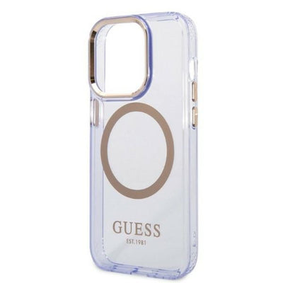 Guess GUHMP14LHTCMU iPhone 14 Pro 6.1" purple/purple hard case Gold Outline Translucent MagSafe