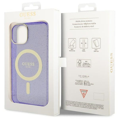 Guess Glitter Gold MagSafe case for iPhone 14 - purple