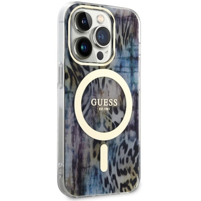 Guess GUHMP14XHLEOPWB iPhone 14 Pro Max 6.7" blue/blue hardcase Leopard MagSafe