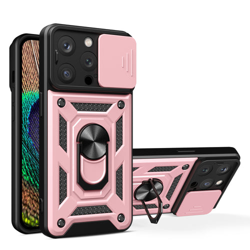iPhone 15 Pro Max Hybrid Armor Camshield Case with Kickstand and Camera Cover - Pink — Hurtel