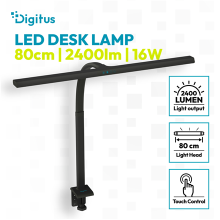 Digitus LED Desk Lamp, 80 cm, Black | DA-90492 | 2400 lm | 16 W | 3000-6500 K | Warm white | LED lamp | 10 V