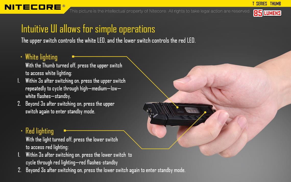 FLASHLIGHT T SERIES 85 LUMENS/THUMB NITECORE