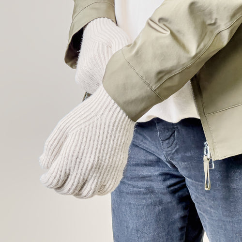 Braided telephone gloves with cutouts for fingers - beige — Hurtel