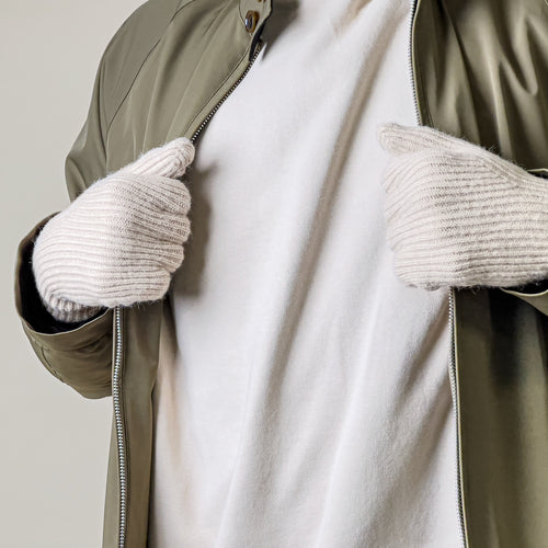Braided telephone gloves with cutouts for fingers - beige — Hurtel