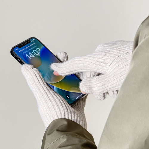 Braided telephone gloves with cutouts for fingers - beige — Hurtel