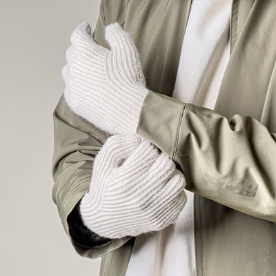 Braided telephone gloves with cutouts for fingers - beige — Hurtel