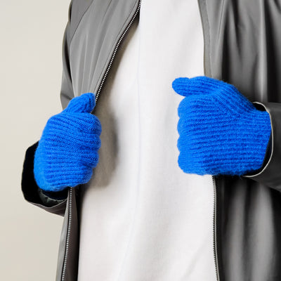 Braided telephone gloves with cutouts for fingers - blue — Hurtel