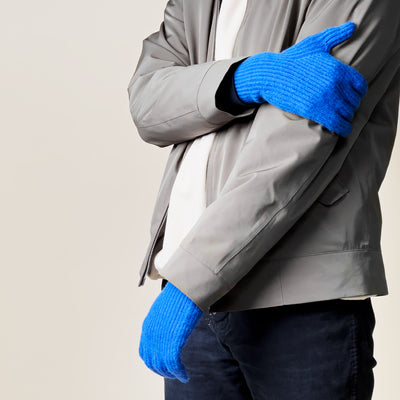 Braided telephone gloves with cutouts for fingers - blue — Hurtel
