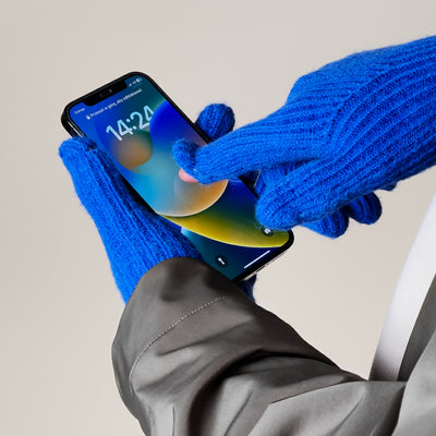 Braided telephone gloves with cutouts for fingers - blue — Hurtel