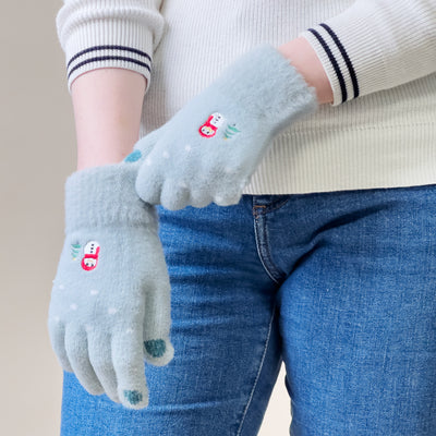 Women's winter telephone gloves with a snowman and a Christmas tree - green — Hurtel