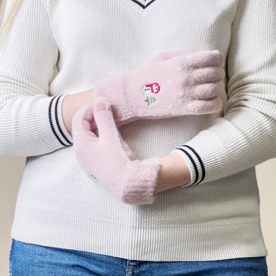 Women's winter telephone gloves with a snowman and a Christmas tree - pink — Hurtel
