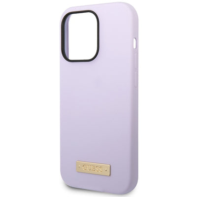 Guess GUHMP14LSBPLU iPhone 14 Pro 6.1" purple/purple hard case Silicone Logo Plate MagSafe