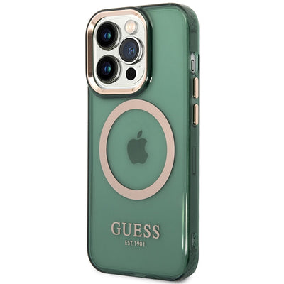 Guess GUHMP14XHTCMA iPhone 14 Pro Max 6.7" green/khaki hard case Gold Outline Translucent MagSafe