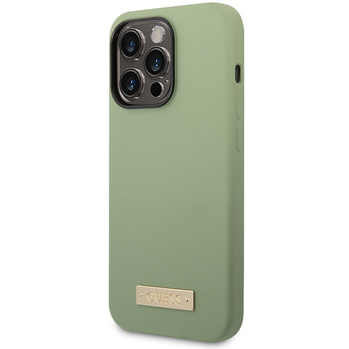 Guess Silicone Logo Plate MagSafe case for iPhone 14 Pro Max - green