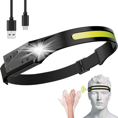LED headlamp with IPX4 motion sensor USB-C 1200 mAh - black — Hurtel