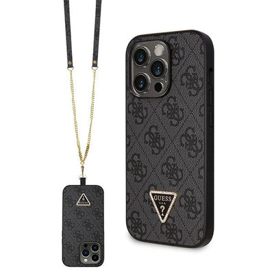 Guess GUHCP14LP4TDSCPK case for iPhone 14 Pro - black Crossbody 4G Metal Logo