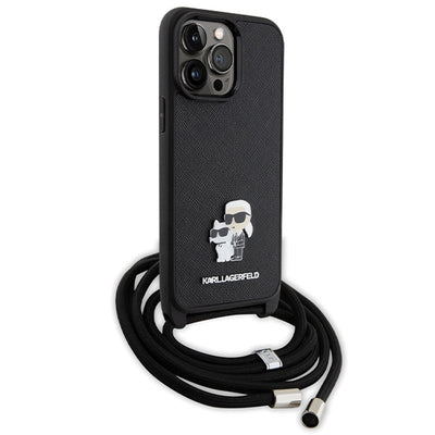 Karl Lagerfeld KLHCP14XSAKCPSK case for iPhone 14 Pro Max 6.7" hardcase - black Crossbody Saffiano Metal Pin Karl&Choupette