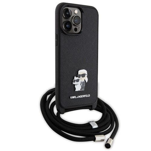 Karl Lagerfeld KLHCP14XSAKCPSK case for iPhone 14 Pro Max 6.7" hardcase - black Crossbody Saffiano Metal Pin Karl&Choupette