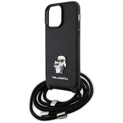 Karl Lagerfeld KLHCP14XSAKCPSK case for iPhone 14 Pro Max 6.7" hardcase - black Crossbody Saffiano Metal Pin Karl&Choupette