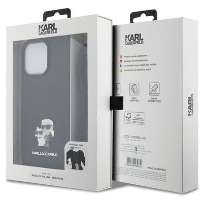 Karl Lagerfeld KLHCP14XSAKCPSK case for iPhone 14 Pro Max 6.7" hardcase - black Crossbody Saffiano Metal Pin Karl&Choupette