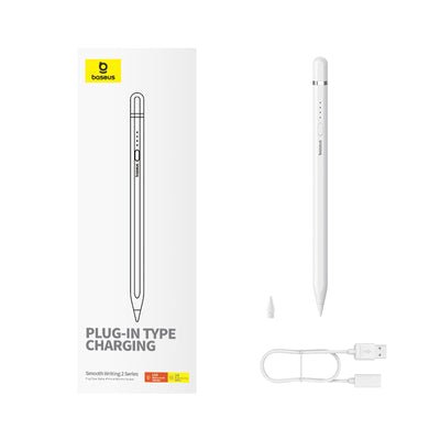Baseus Smooth Writing 2 stylus with active tip for iPad + USB-A - Lightning cable and replaceable tip - white