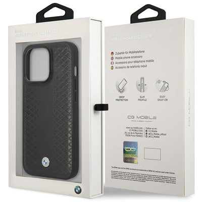 BMW Leather Diamond Pattern case for iPhone 14 Pro - black