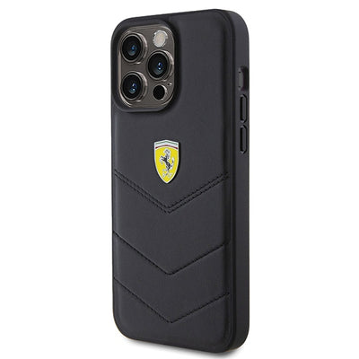 Ferrari Quilted Metal Logo case for iPhone 15 Pro Max - black