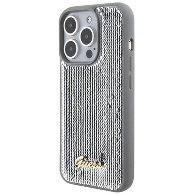 Guess Sequin Script Metal case for iPhone 15 Pro - silver
