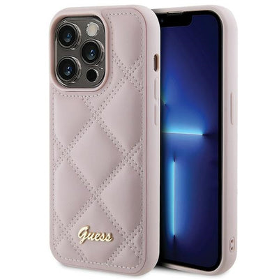 Guess Quilted Metal Logo case for iPhone 15 Pro - pink