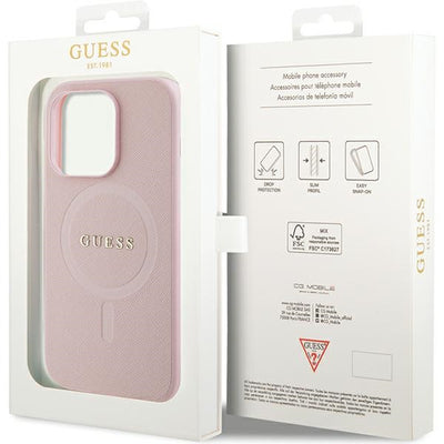 Guess GUHMP14LPSAHMCP case for iPhone 14 Pro - pink Saffiano MagSafe