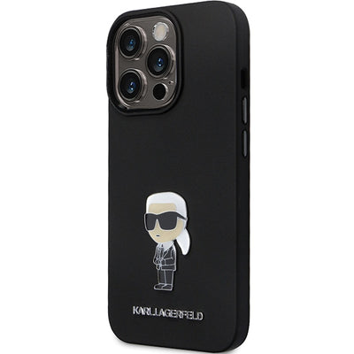 Karl Lagerfeld KLHCP14LSMHKNPK case for iPhone 14 Pro - black Silicone Ikonik Metal Pin