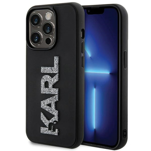 Karl Lagerfeld 3D Rubber Glitter Logo iPhone 15 Pro Case - Black