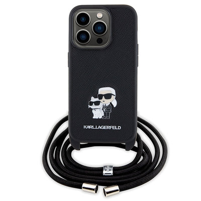 Karl Lagerfeld Crossbody Saffiano Metal Pin Karl & Choupette case for iPhone 15 Pro - black