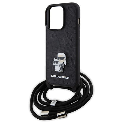 Karl Lagerfeld Crossbody Saffiano Metal Pin Karl & Choupette case for iPhone 15 Pro - black