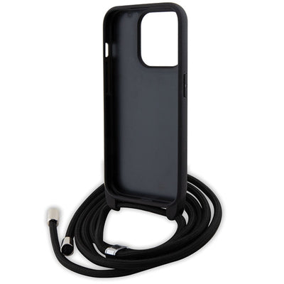 Karl Lagerfeld Crossbody Saffiano Monogram Metal Pin Karl &amp; Choupette Case for iPhone 15 Pro - Black